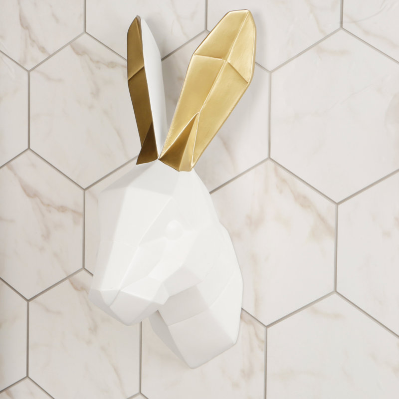 Animals Wall Decor on Polyresin, White/Gold