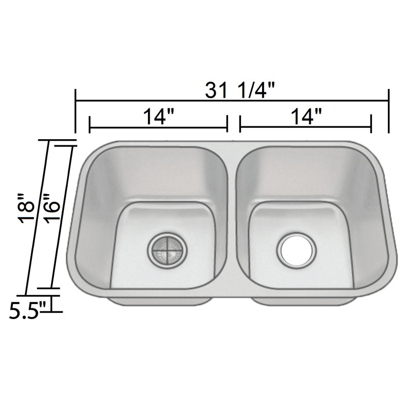 Évier de cuisine à double cuve encastrable 31 po avec accessoires L 31 po x l 18 po