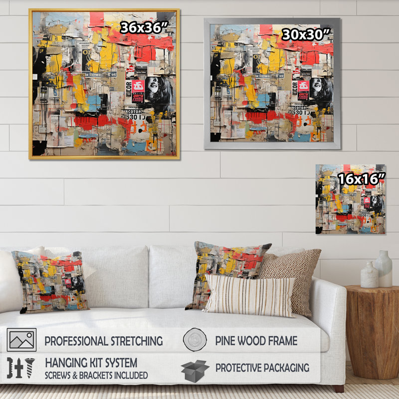 " Urban Collage III ", Black Floater Framed, 24" H x 24" W x 1" D