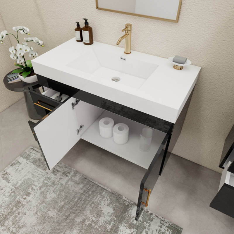 Ensemble de meuble-lavabo simple mural 41,9 ", Noir brillant