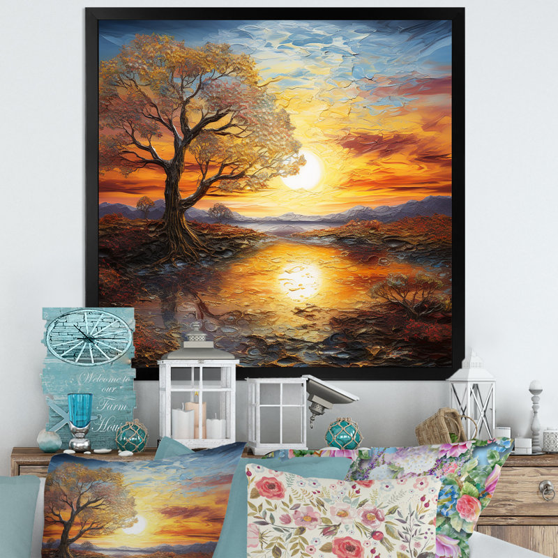 Sunrise Charm liquide Art II, Cadre simple noir, H 16 po x l 16 po x P 1 po