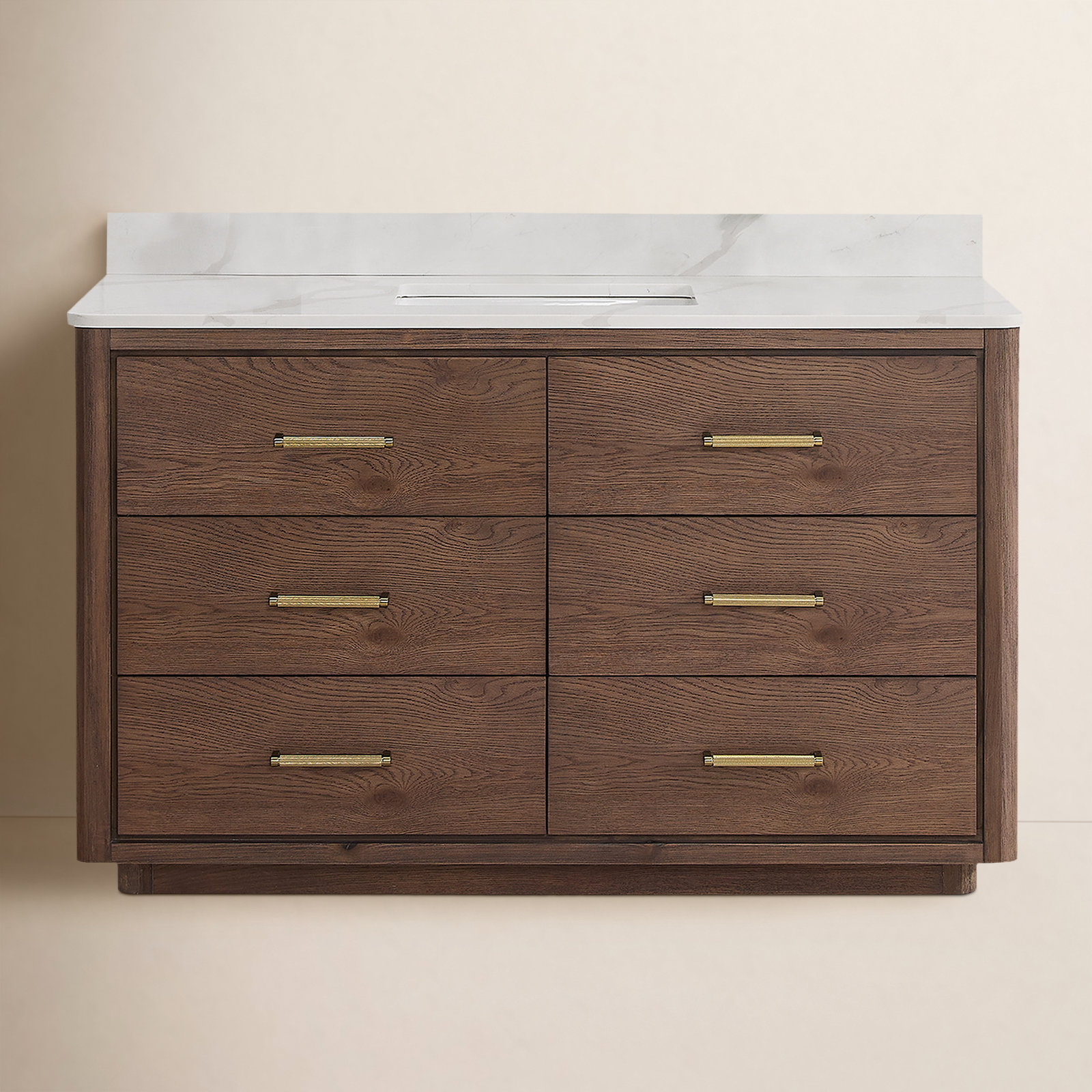 Porto 55'' Single Bathroom Vanity, Dark Brown Oak, Gold
