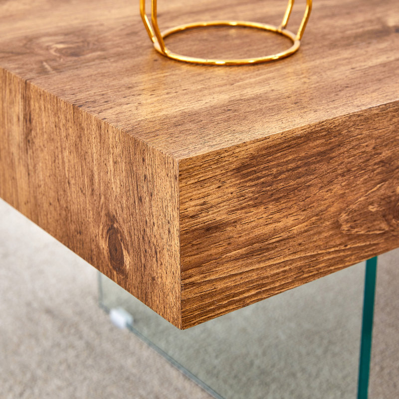 Table basse en MDF de style naturel - 39,3 po x 21,6 po avec pieds en verre trempé. Autocollant pour tableau de densité