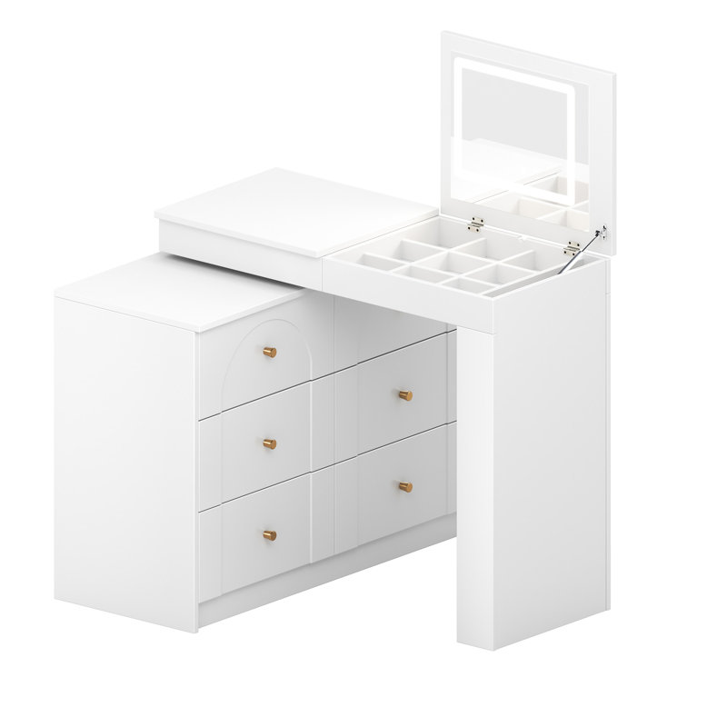 Bureau de coiffeuse avec miroir et lumières, Blanc