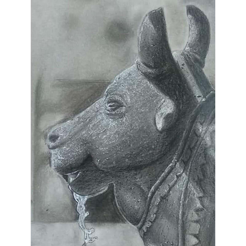 "Nandi", dessin au crayon sur papier par Malhar Ambulgekar