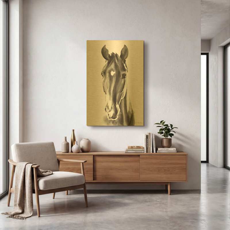 «Le Cheval Noir» par Alan Majchrowicz, art mural en métal doré, 24 po x 36 po, 24 po x 36 po