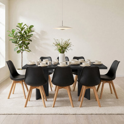 Ferrer Rectangle Fixed Dining Table Set For 4, Modern Wood Grain Dining Room Set With Upholstered Dining Chairs