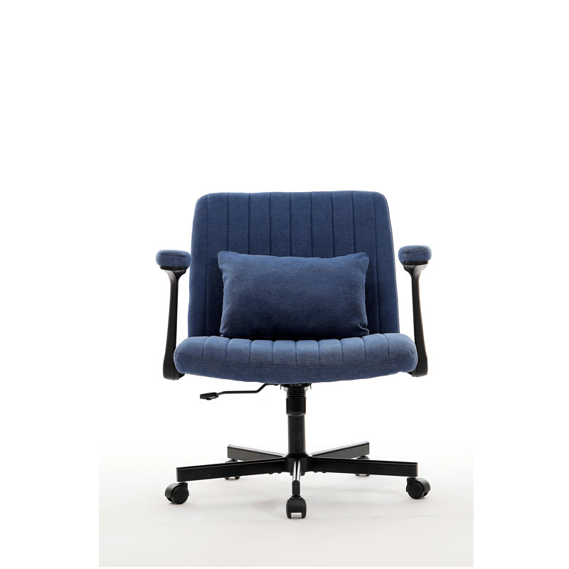 Modern Criss Cross Armrest Office Chair Ergonomic Linen Upholstery with Adjustable Height & Swivel, Blue