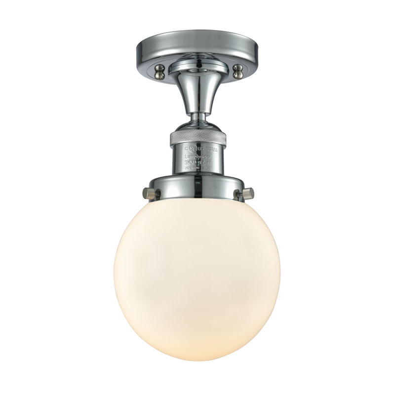 Plafonnier semi-encastré simple sphère 6 po Araujo, Chrome poli, Boîtier blanc mat, Ampoule non incluse