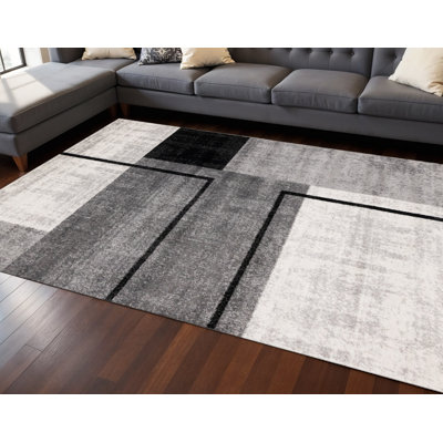 8' X 11' Black And Gray Abstract Area Rug