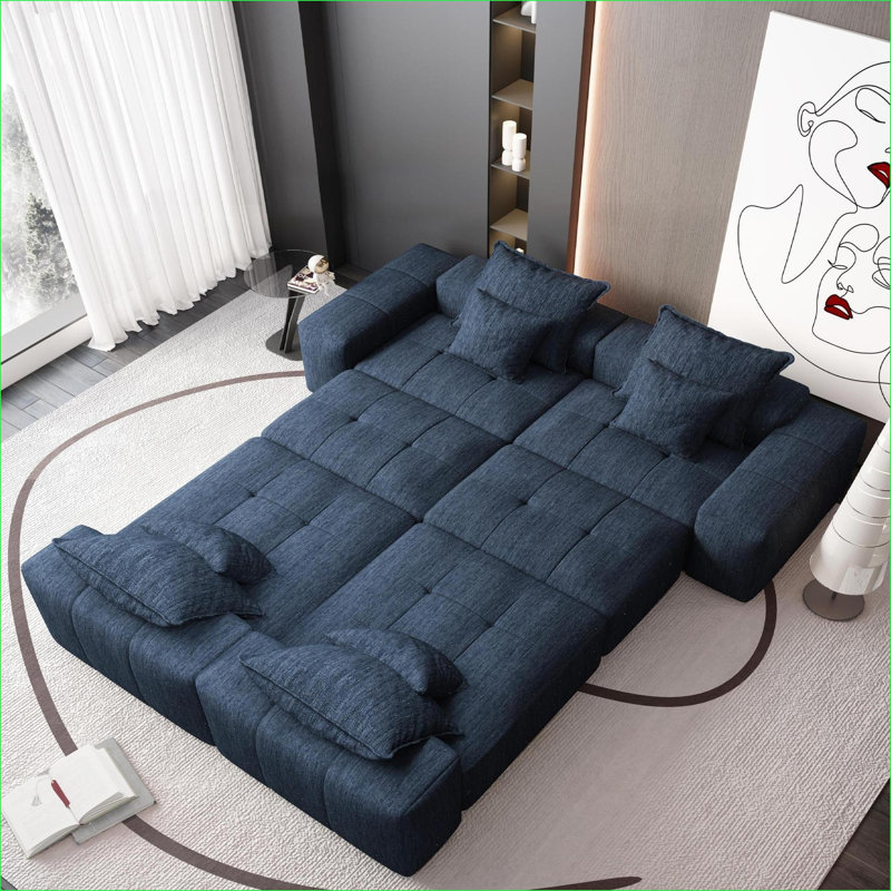 Canapés modulaires | Modulaire moderne surdimensionné de 8 pièces pour salles familiales et espaces ouverts, sans assemblage, 8 coussins, chenille scintillante | Bleu | Mousse et ressort