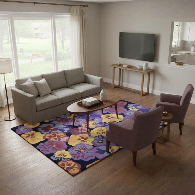 Ailey Authentic Hand-Tufted Handmade Violet, Gold & Yellow Modern Abstract Floral Wool Area Rug, 5' x 7'6"