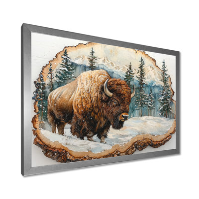 Bison américain dans une glissade en bois, paysage de forêt II - bison, art mural