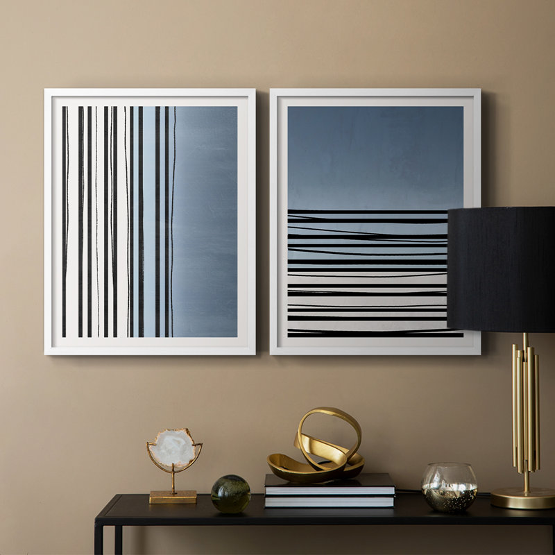 «Abstracto Azul I», reproduction encadrée de qualité supérieure - prête à être accrochée - aucun clou requis - aucun clou requis