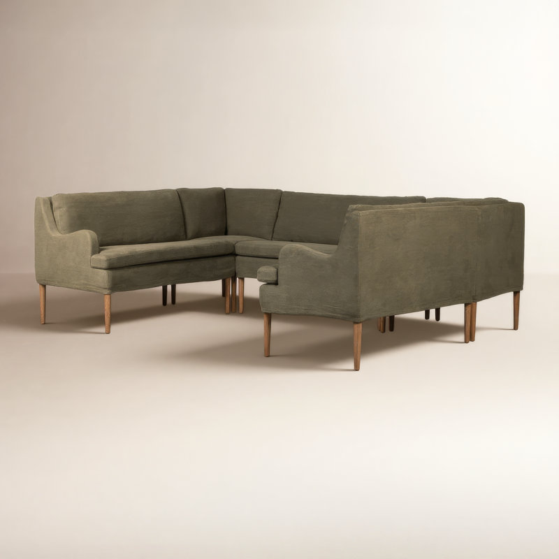 Aurelia 6-Piece Sectional, Broadway Olive Linen, 34.5" H x 103" W x 76" D
