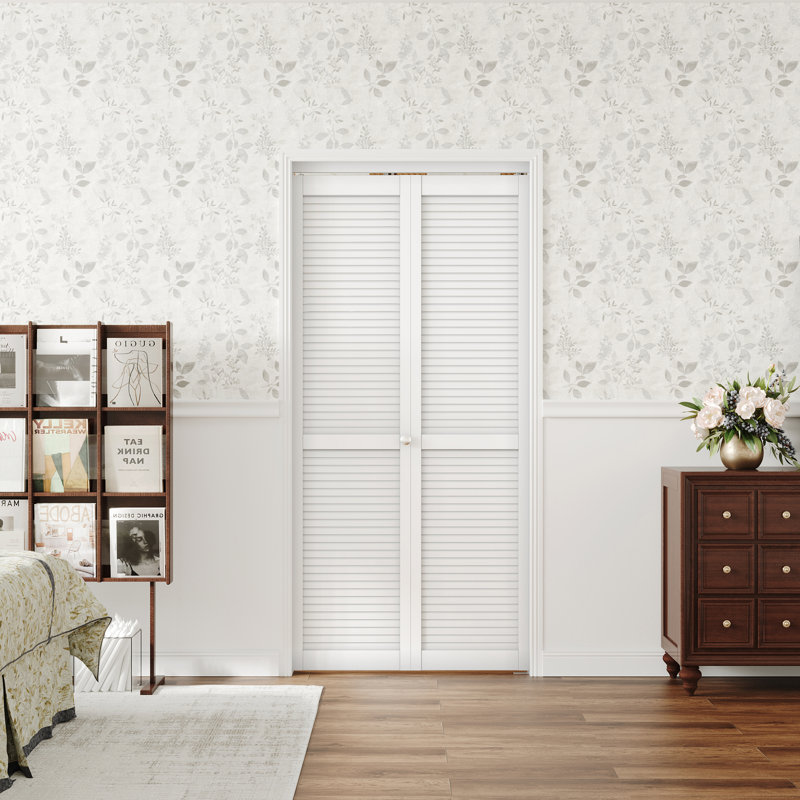 Porte pliante blanche à persiennes avec quincaillerie intérieure non pliée, 36 po x 80 po