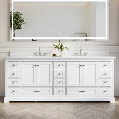 Meuble-lavabo autoportant avec comptoir et lavabo en marbre de culture blanc
