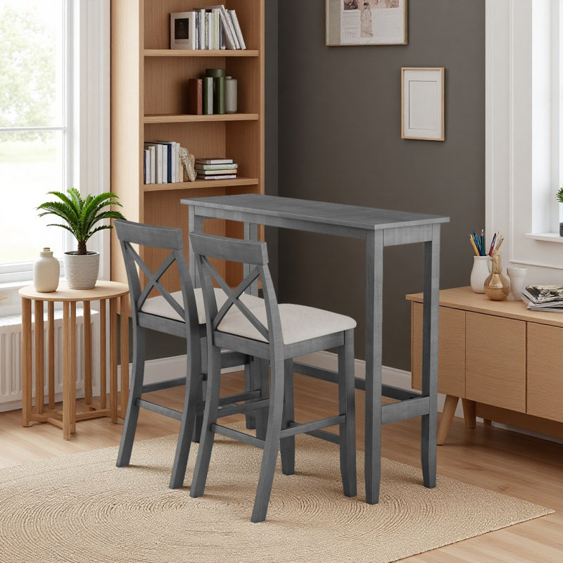 Ensemble de coin-repas de cuisine rectangulaire en bois de 48 po Farmhouse, Gris, Gris