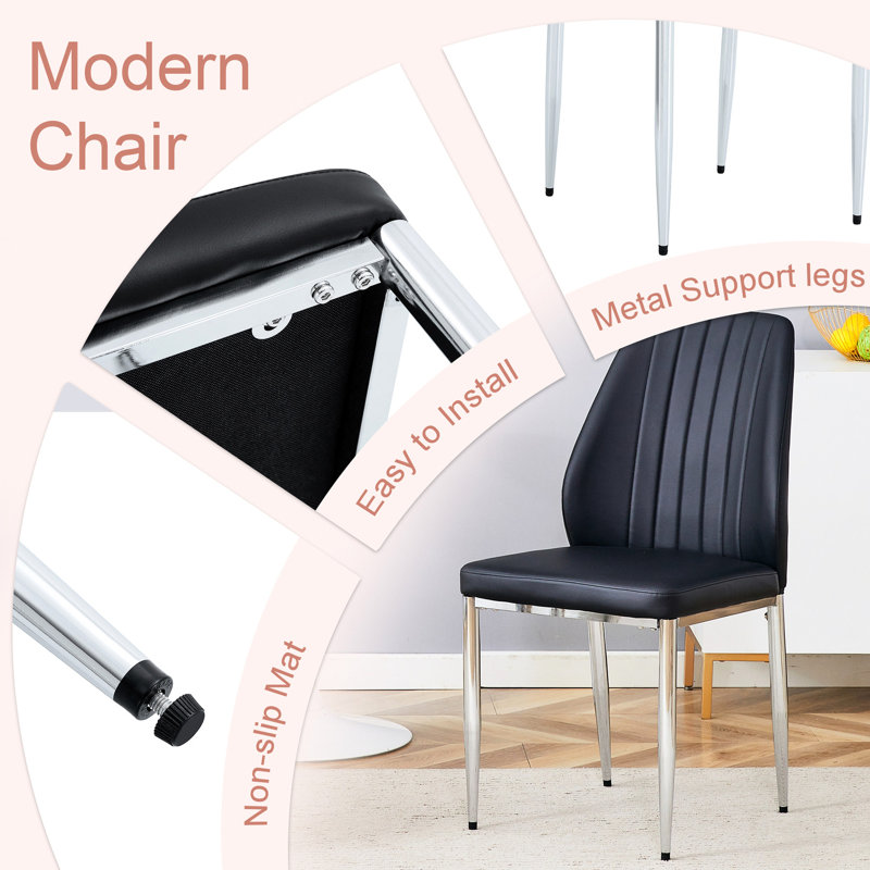 8 chaises de salle à manger en polyuréthane noir - soutien du dos prolongé, toucher lisse, ameublement 8 pièces facile à nettoyer, ajoute du style