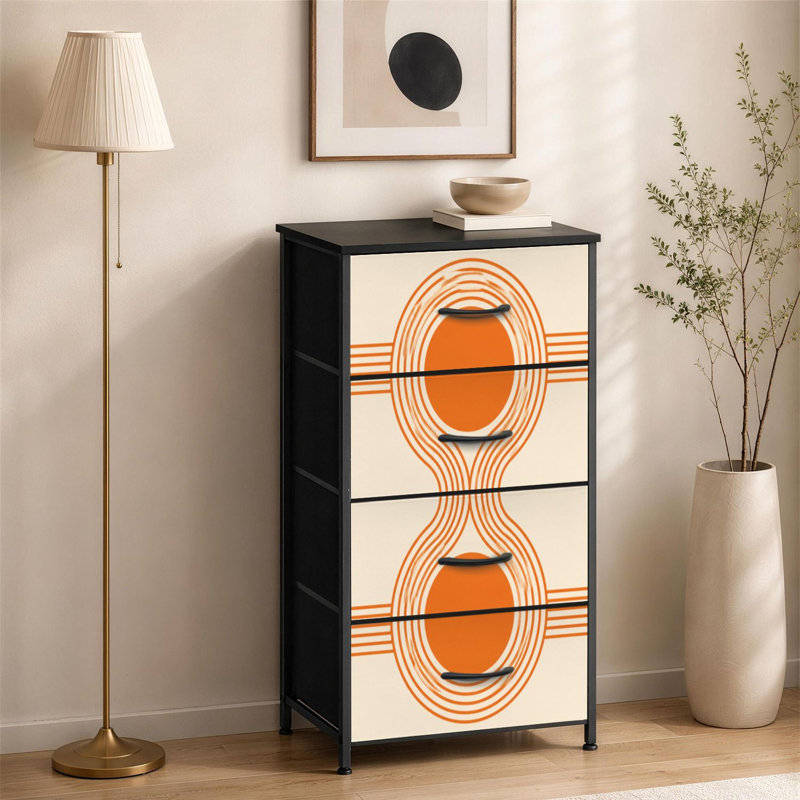 Commode à 4 tiroirs pour chambre à coucher Esthétique géométrique contemporaine abstraite avec lignes de soleil et petite commode à vêtements pour commode avec commode