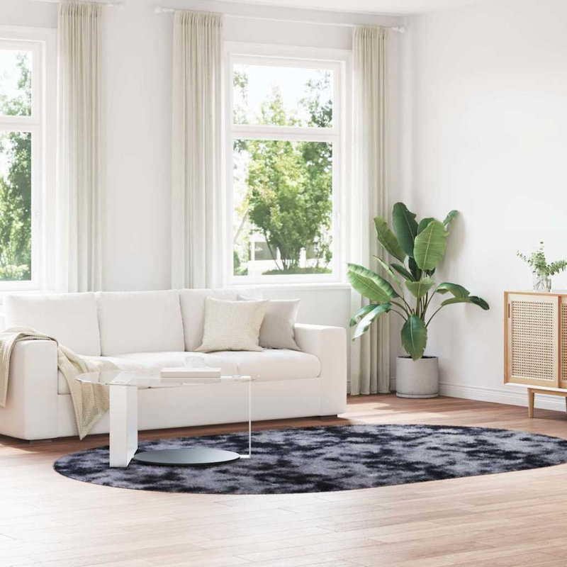 Shaggy Rug High Pile NAVARRA Dark Grey Polyester, Oval 200 x 300cm