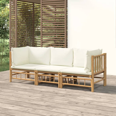 Ensemble de salon de jardin en polyester et bambou blanc crème