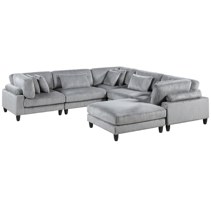 Revêtement modulaire en velours côtelé gris modulaire 6Pc pour le salon - 3 sièges d'angle, 2 chaises sans accoudoirs, 1, siège moderne de 362,56 lb