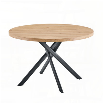 Round Foldable Dining Table with 1.58" Thick Top and Radial Pin-Tech (Oak, 46.46")