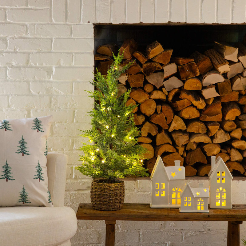 Arbre de Noël blanc cyprès pré-éclairé 2,7 pi