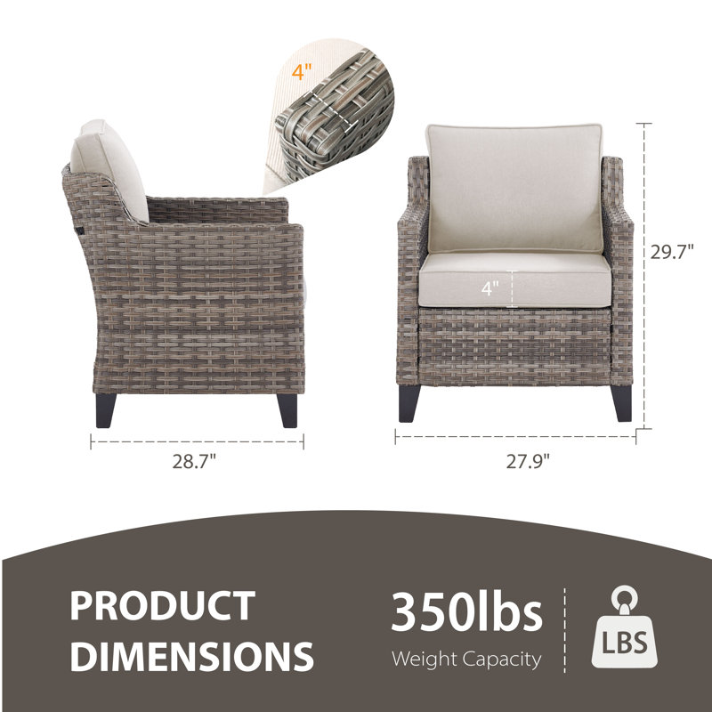 Patio Outdoor Wicker Lounge Chairs Set Of 2, Beige