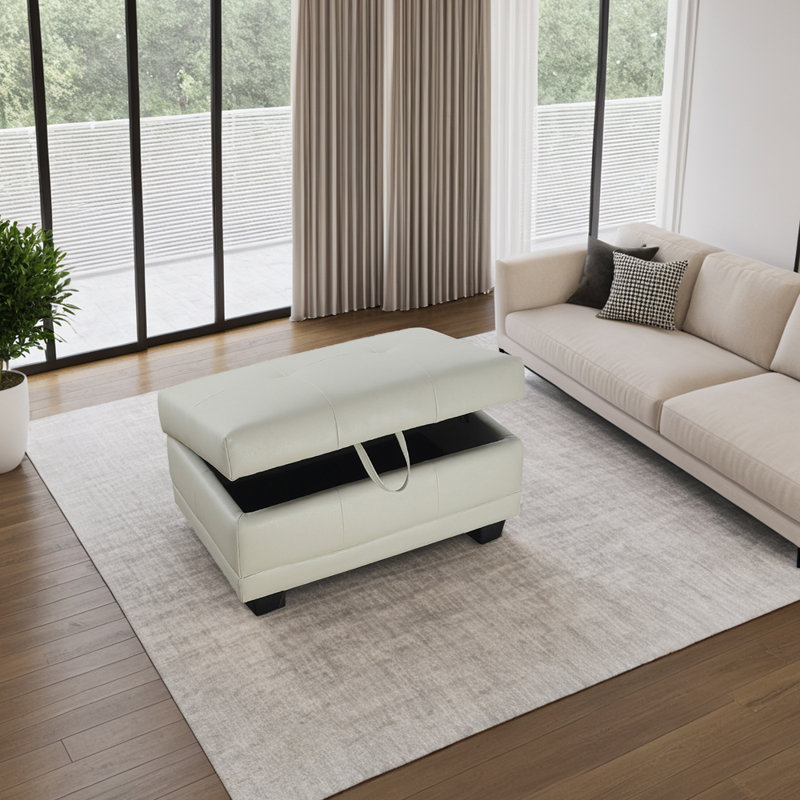 Faux Leather Ottoman, White Faux Leather