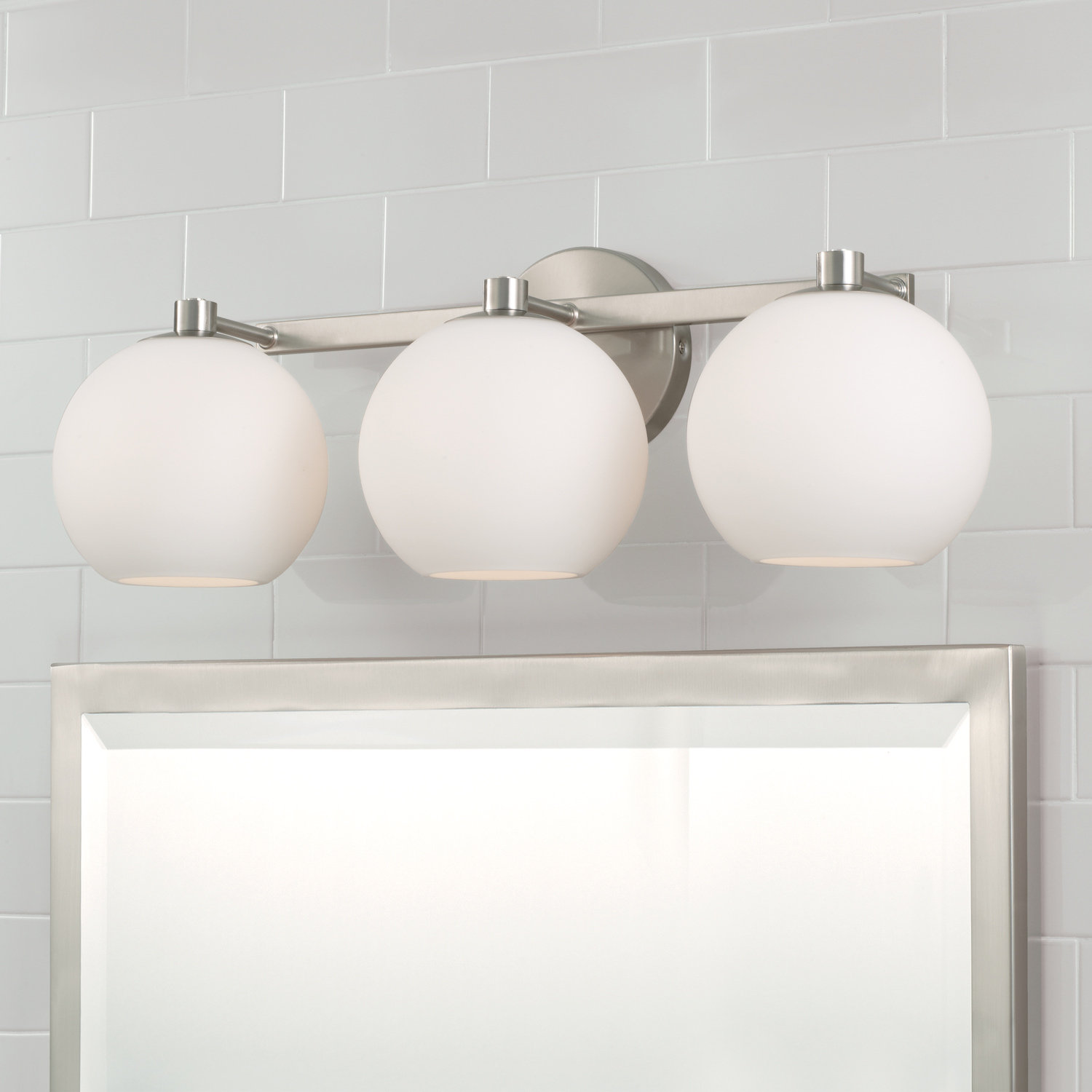 Ansley 3 Light Frosted Dimmable Vanity Light, Brushed Nickel