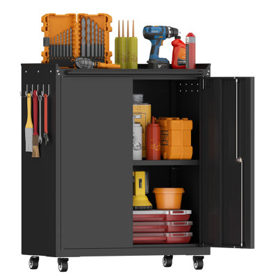 Armoires de garage sur roulettes, petite armoire de rangement avec portes et tablettes réglables, armoires de rangement en métal verrouillables pour le garage