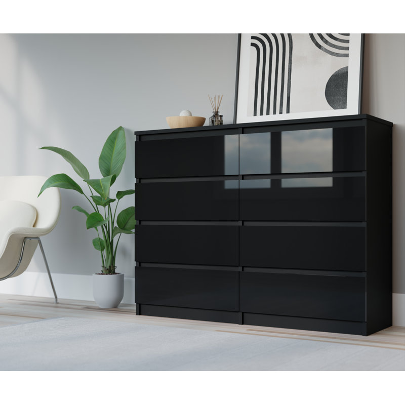 8 - Drawer Chest of Drawers, Black Gloss