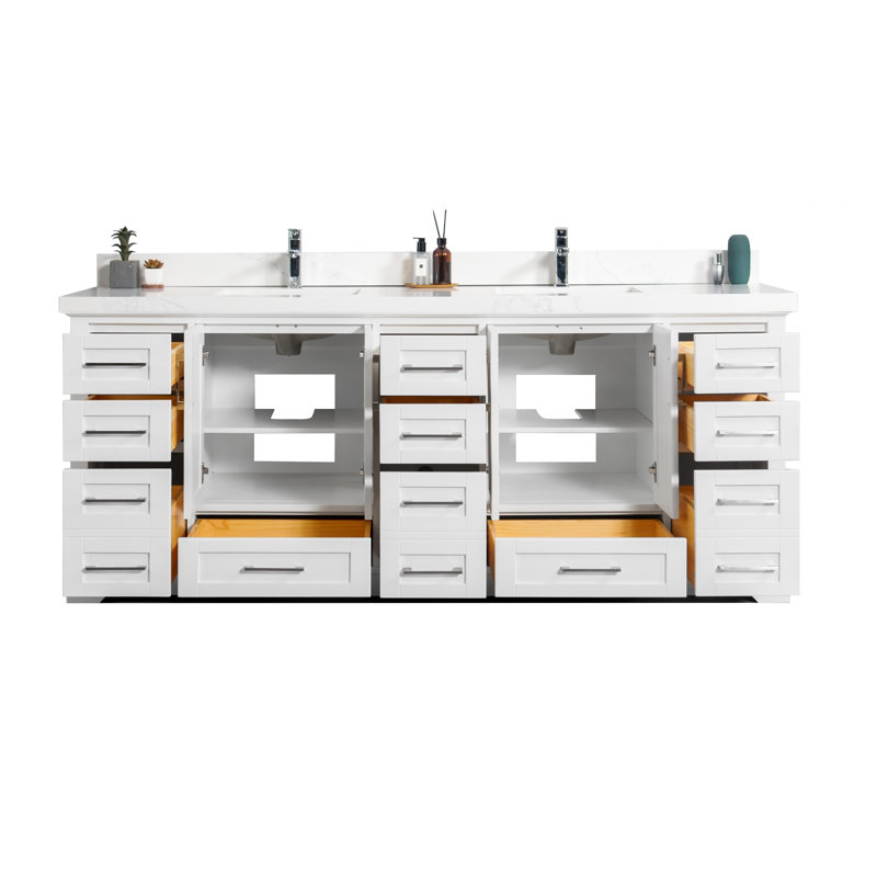 Eser 84'' Double Bathroom Vanity with Top, White, Straight Empira Quartz
