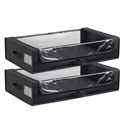 Set Of 2 Under-Bed Rolling Storage Container With Transparent Cover, Versatile Space-Saving Design, And Smooth-Glide Multi-Directional Wheels – Ideal For Organizing Clothes, Shoes, And More