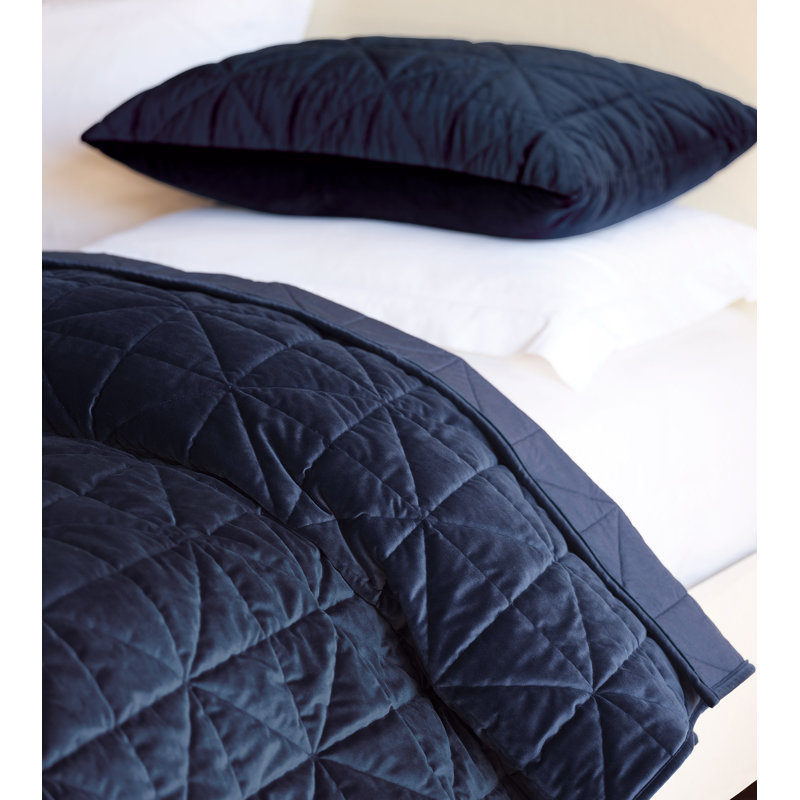 Nova Modern & Contemporary Velvet Quilted Geometric Shapes Coverlet, Queen Coverlet, Indigo