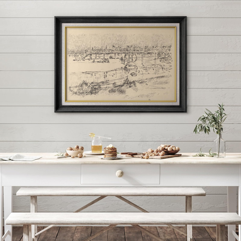 Rustic Sketch " Sketch Rustic Country Landscape ", Framed Print Without Mat, Black