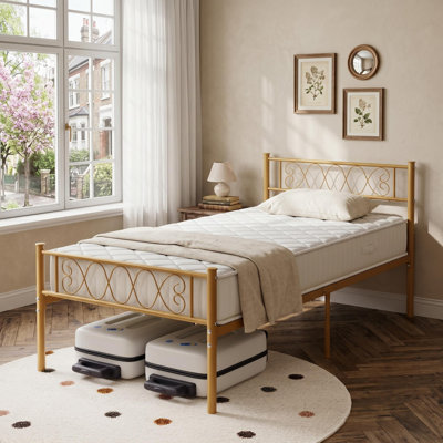 Twin Platform Bed Frame - Headboard and Footboard with Iron Heart Design, No Box Spring Needed, Easy Assembly