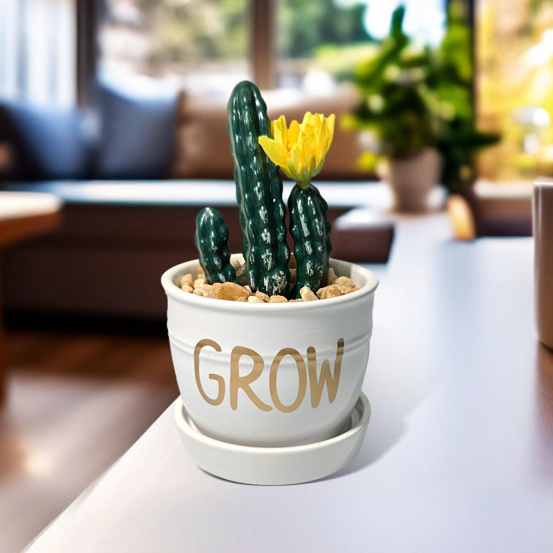 Plante artificielle en pot dans un pot de fleurs blanc, décor de mini cactus 5 po