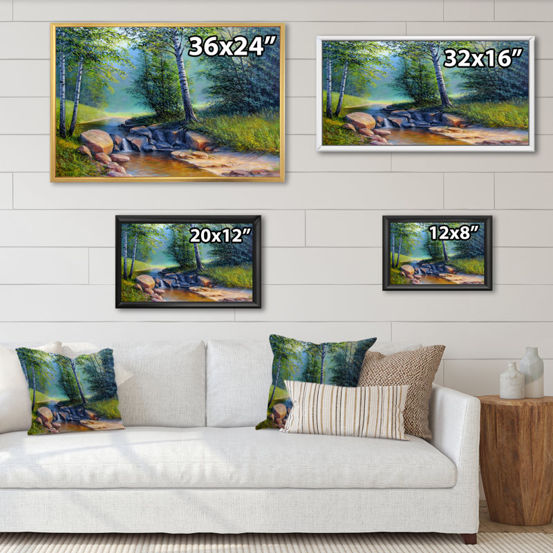 «River Bien qu'une forêt d'été», reproduction sur toile flottante, H 8 po x l 12 po x P 1 po, Cadre flottant noir