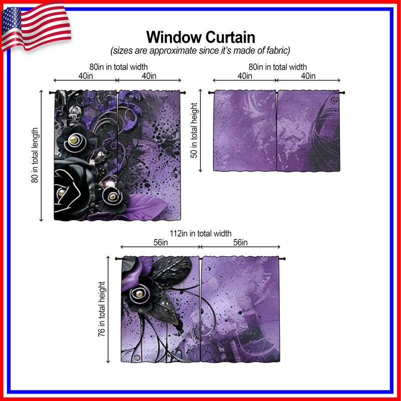 Rideaux à motif floral et voilage obscurcissant - 2 panneaux, 56in x 76in - 2 panels, Transparent