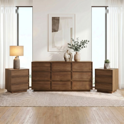 3 Pieces Bedroom Set (6-drawer Dresser & 3-drawer Dresser Set of 2)