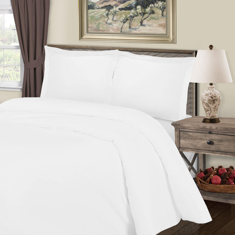 Cotton Blend Sateen Duvet Cover, White, California King Duvet Cover + 2 King Shams