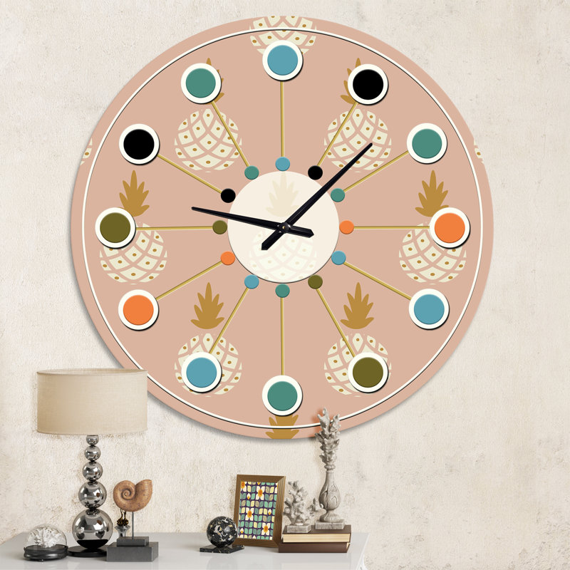 Horloge murale Pineapple Summer Bliss VII - Mid-Century, Moyenne