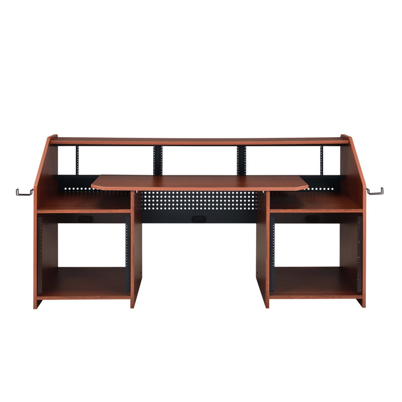Bureau Cherry Workespace pour la musique - Design sophistiqué, plateau de table de 18 mm d'épaisseur, passe-câbles multiples, plateau de rangement fini pour la table de travail