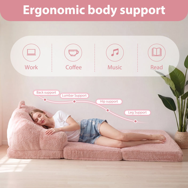 Canapé-lit 2 en 1 convertible en méridienne Comfy Bean Bag, Simple, Rose