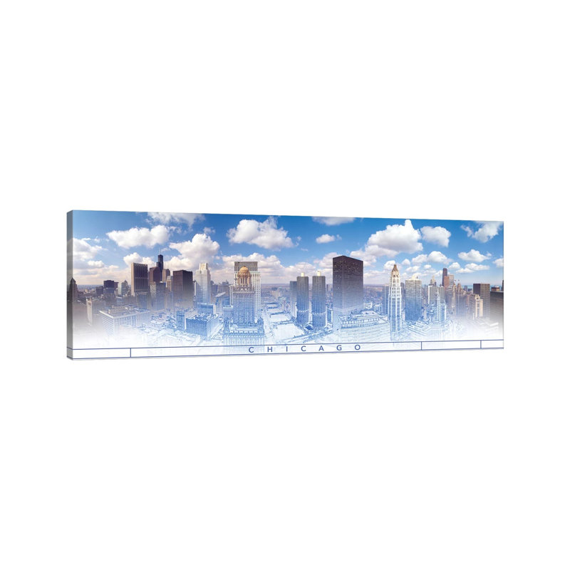 Digital Sketch Of Chicago Skyline, USA V - Wrapped Canvas Panoramic Print, 30.48 cm H x 91.44 cm W x 1.91 cm D