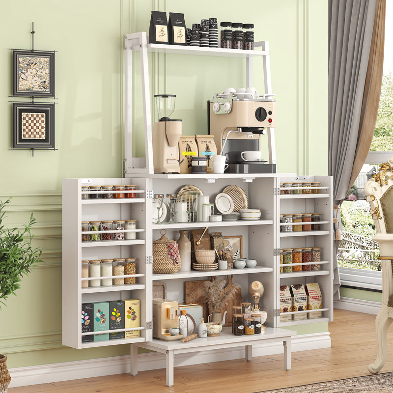 Armoire de rangement de 51 po pour garde-manger moderne, huche autoportante avec portes et tablettes, buffet avec support pour micro-ondes, café, armoire de salle à manger, salon, blanc