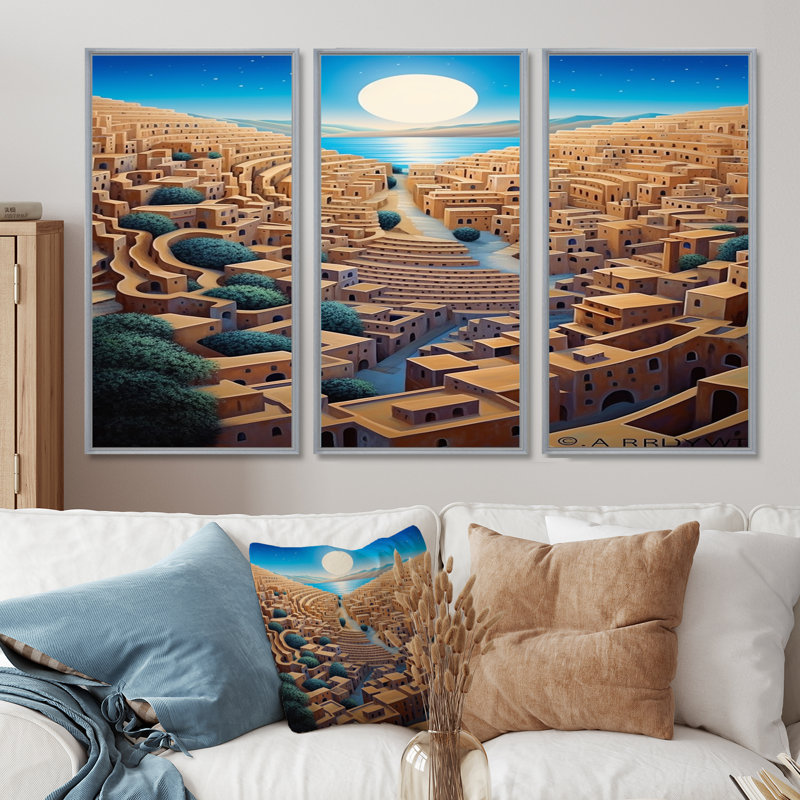 Ensemble d'art mural Tercel - City Buildings, H 28 po x l 36 po x P 1 po, Encadrement argenté